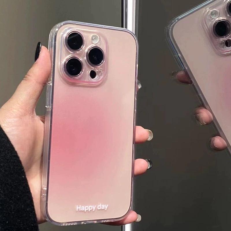 Luxury Gradient Pink Transparent Phone Case For iPhone 11 12 13 14 15 16 Pro Max X XR XS 8 Plus Fashion Shockproof Bumper Cover
