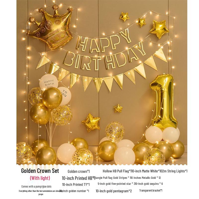 First Birthday Party Balloon Decoration Set with Light Strip for Boys and Girls