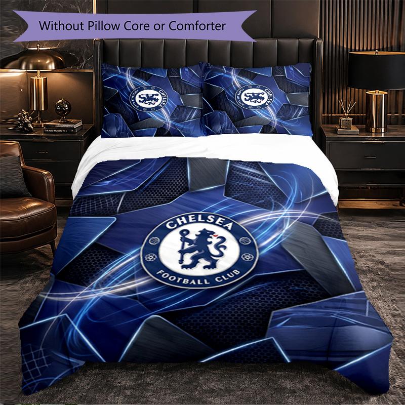 Chelsea FC Pattern 3 Pieces Bedding Set Soft Microfiber Duvet Cover with Pillow Cases for Bedroom
