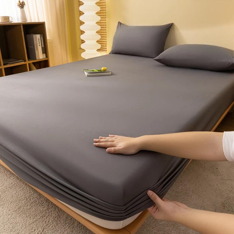 1PC Bed Fitted Sheet Bed Mattress Cover Solid Color Bed Linen Non Slip Mattress Covers Bedsheet Soft and Breathable