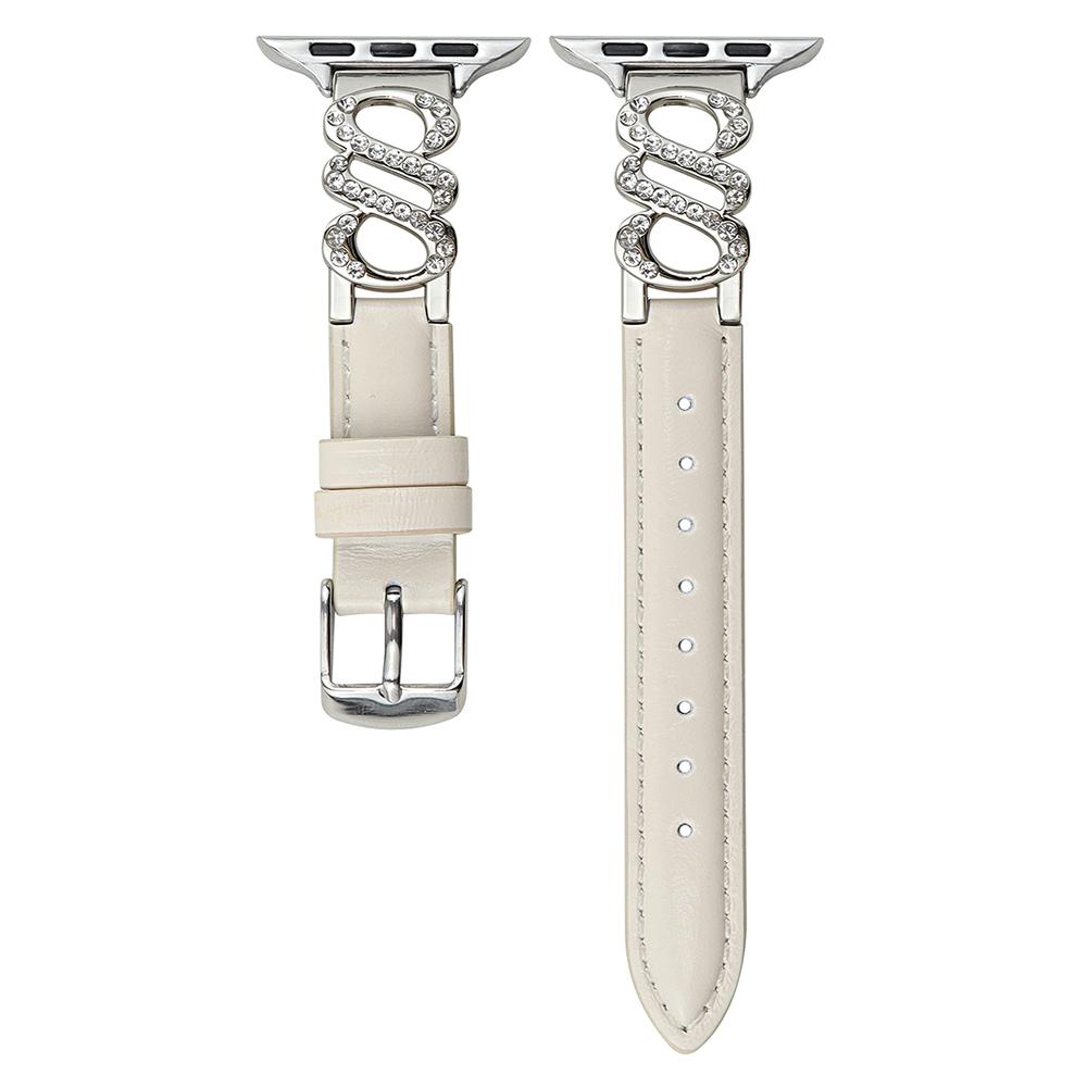 Wrist Strap for Apple Watch Series 10 Ultra 9 8 7 SE 6 5 4 3 2 1 46mm 49mm 45mm 44mm 42mm S-Shape Leather Band Rhinestone Decor