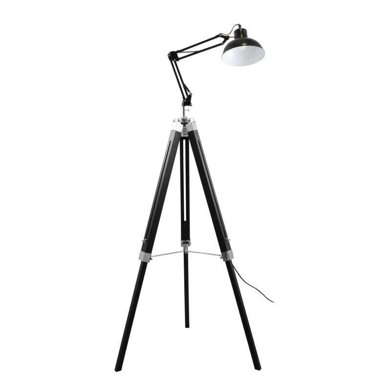 Gasoline - Office Noir - Lampadaire Décoratif - Bois Et Métal - Pied 170 Cm - Abat-jour 20 Cm