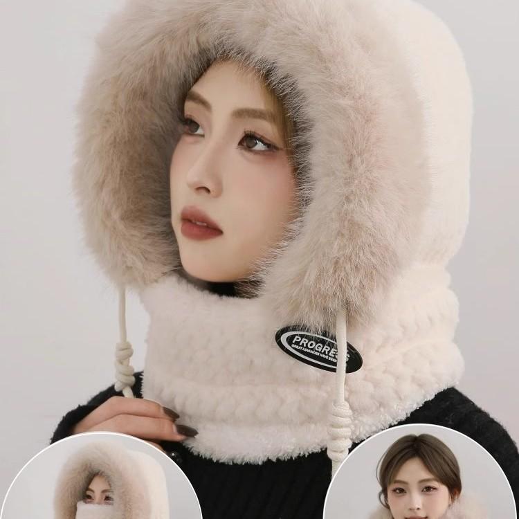Women Winter Hat Windproof Thick Hood Built In Scarf and Mask Ear Protection Thermal for Outdoor Cycling and Electric Scooter