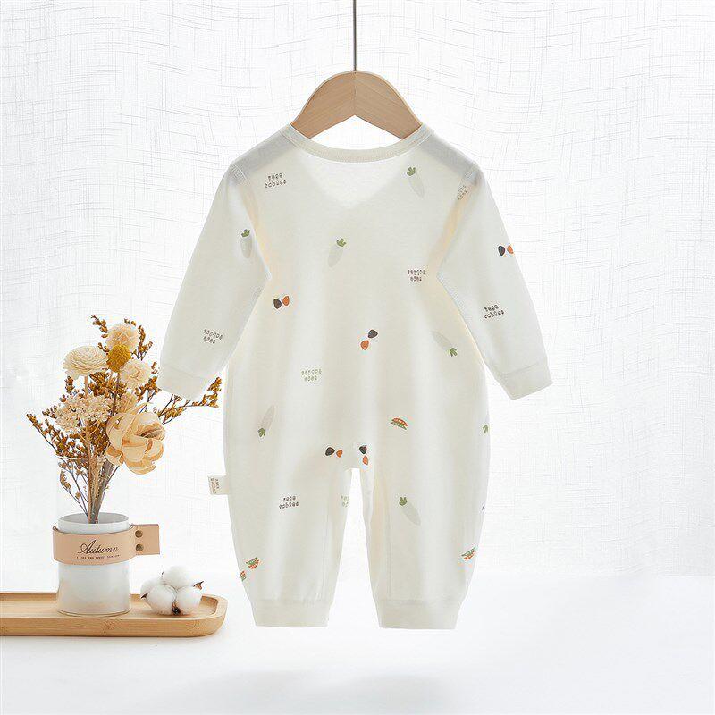 Newborn Spring and Autumn Cross-Front Tie-Up Belly-Protecting Butterfly Romper Long-Sleeve Jumpsuit Four-Season Baby Clothing White Butterfly Clothes Radish Peas 59