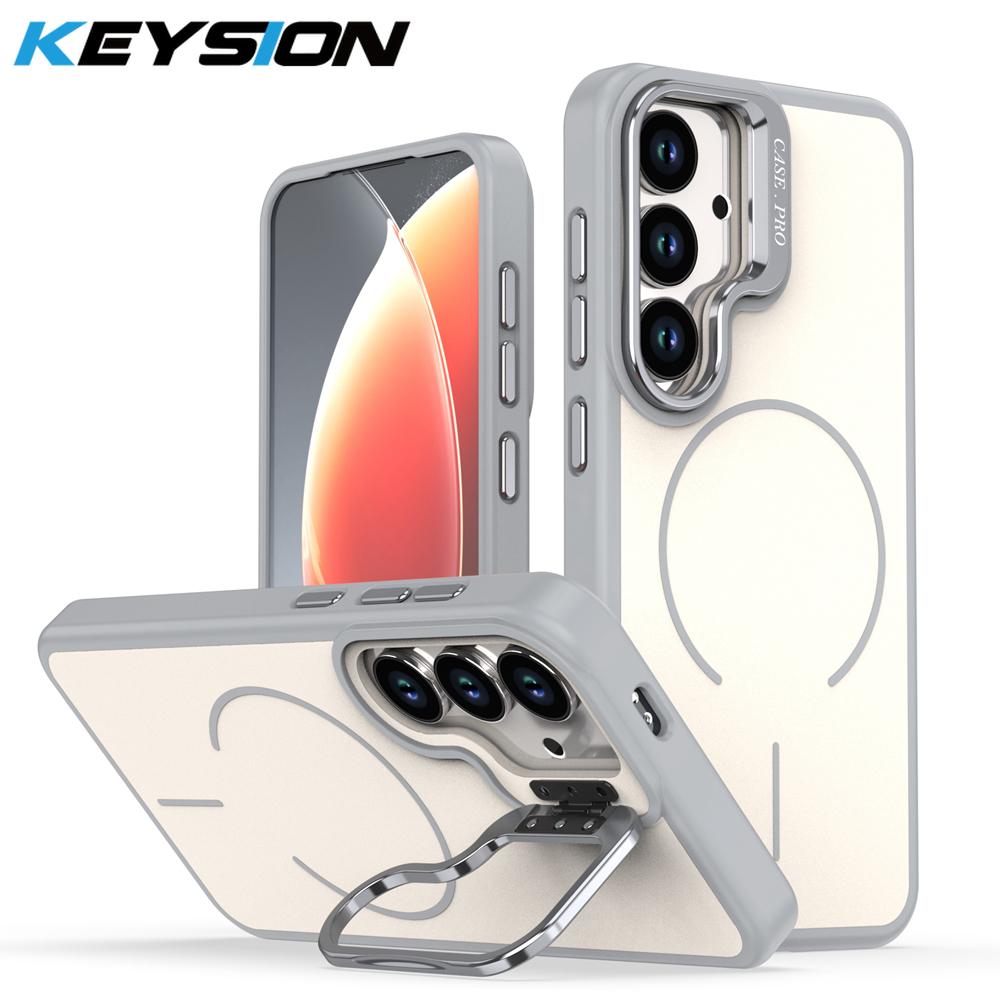 

KEYSION Matte Skin Feel Lens Stand Phone Case for Magsafe for Samsung Galaxy S25 S26 Ultra 5G S25+ FE Magnetic Shockproof Cover for Galaxy S25 FE сірий