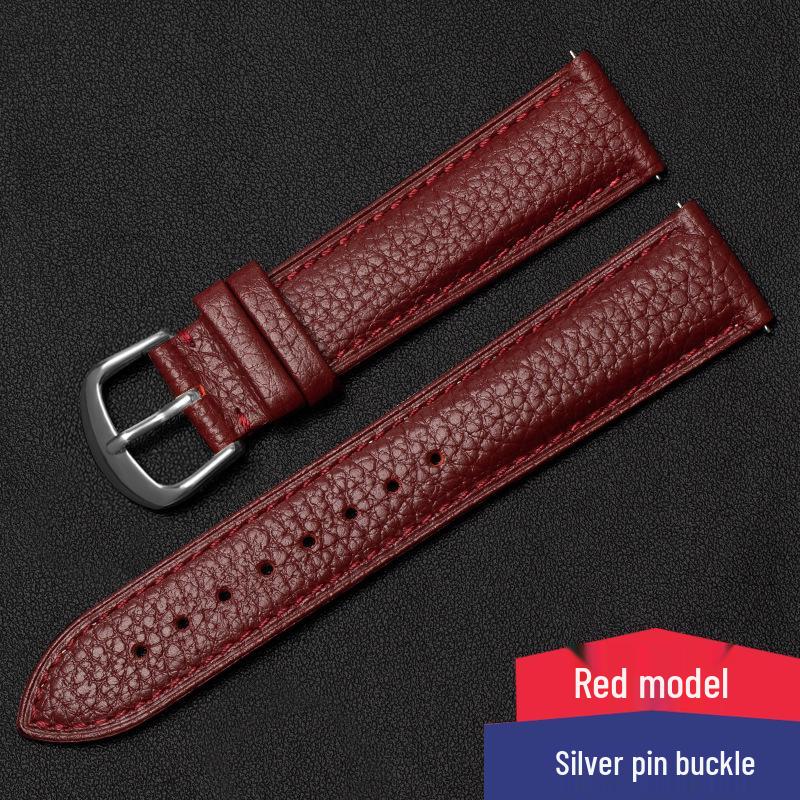 Lychee Pattern Genuine Leather Watch Strap - Soft, Breathable, Quick Release, Double-Sided Cowhide for Men & Women