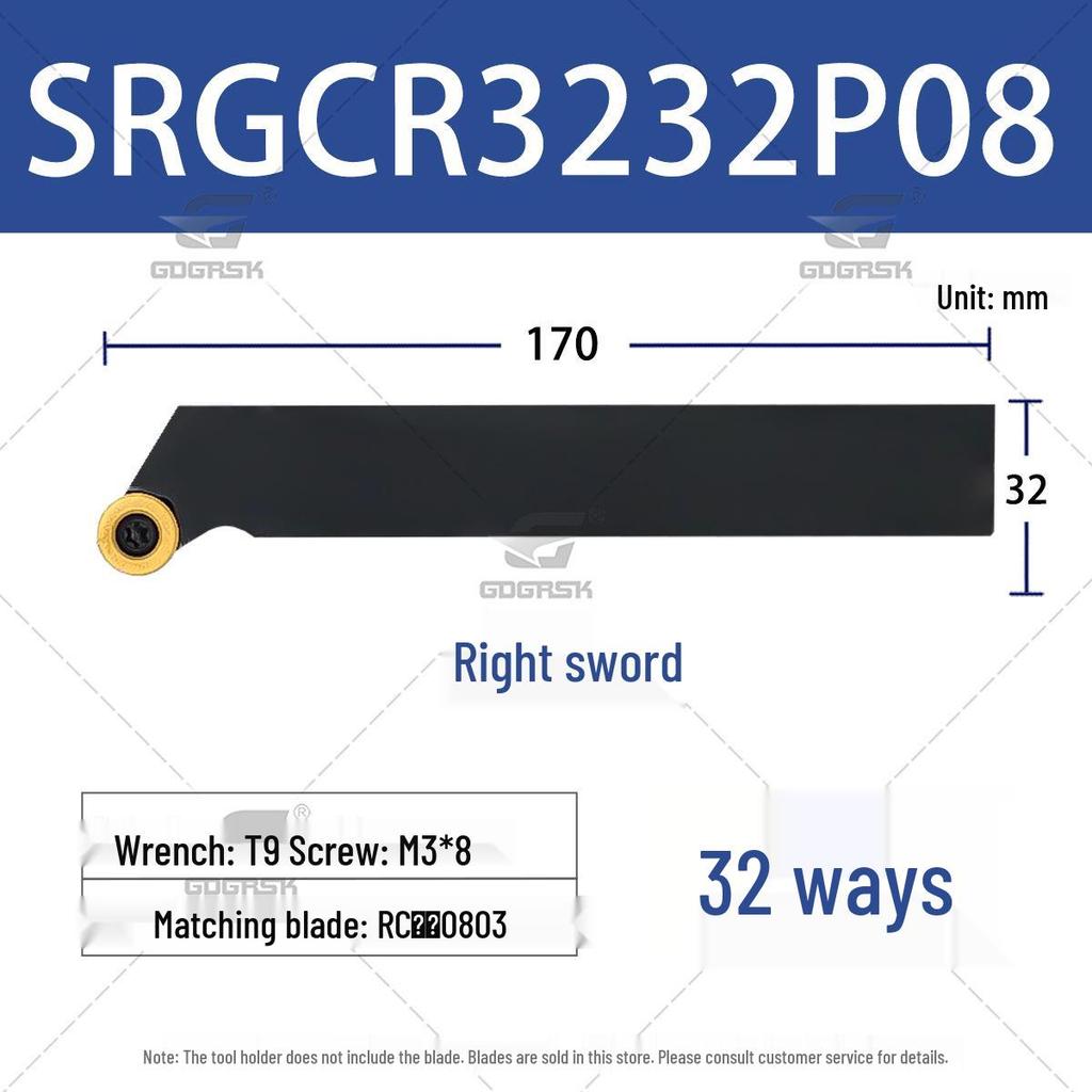 CNC Lathe Tool Holder for External Threading with Round Insert, Models SRGCR1616H06 & SRGCL2525M08