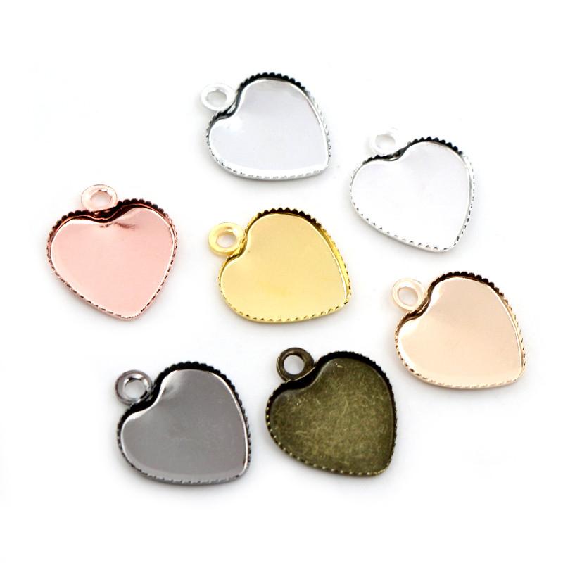 30 Stück 12mm Edelstahl Eisen Material Herz Leere Basis Fassung Passend für 12mm Herz Cabochon Anhänger Fassschalen DIY Schmuckzubehör