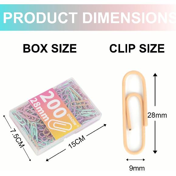 Macaron Colored Paper Clips 400 PCS Small Size Paper Clip 1.1 Inch (28mm) 2 Boxes of 200 PCS Each PaperClips Suitable for Office School Paperwork and