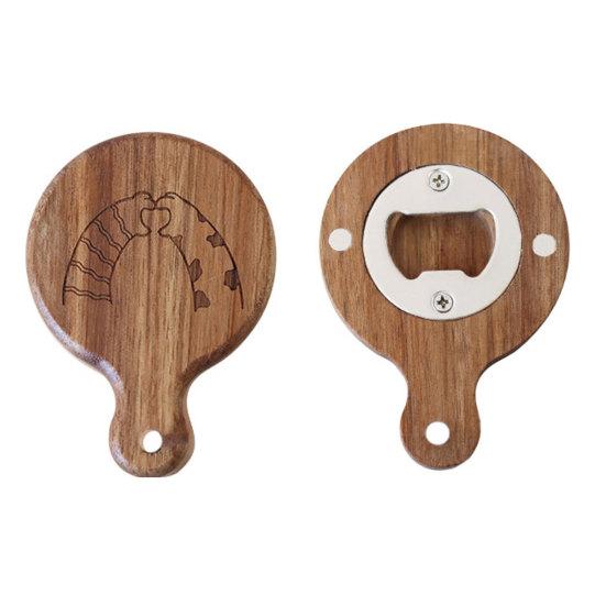 Bottle Opener Magnetic Cartoon Pattern Manual Wooden Hanging Hole Refrigerator Paste Beer Opener Kitchen Gadgets