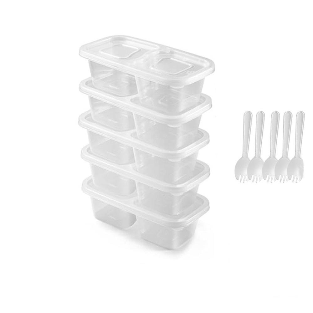 5Pcs Clear Plastic Portion Cups Double Compartment Snack Containers Food Storage Box  Takeaway