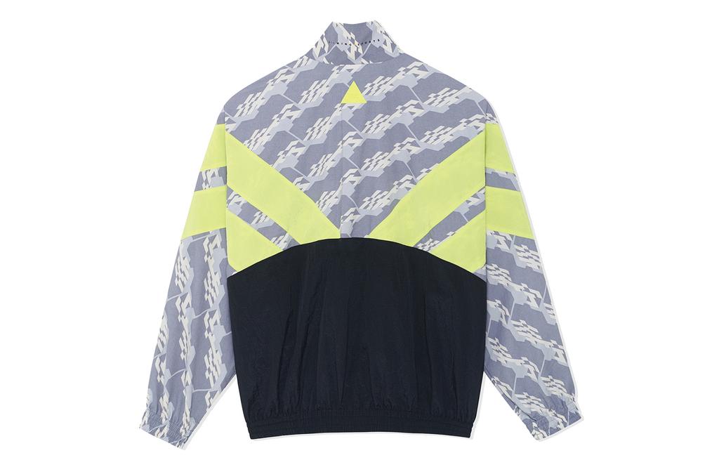 Li Ning Jackets Men's All Over Print Patchwork Black & Fluorescent Green Stand Collar Moderate Other AFDSB75-1