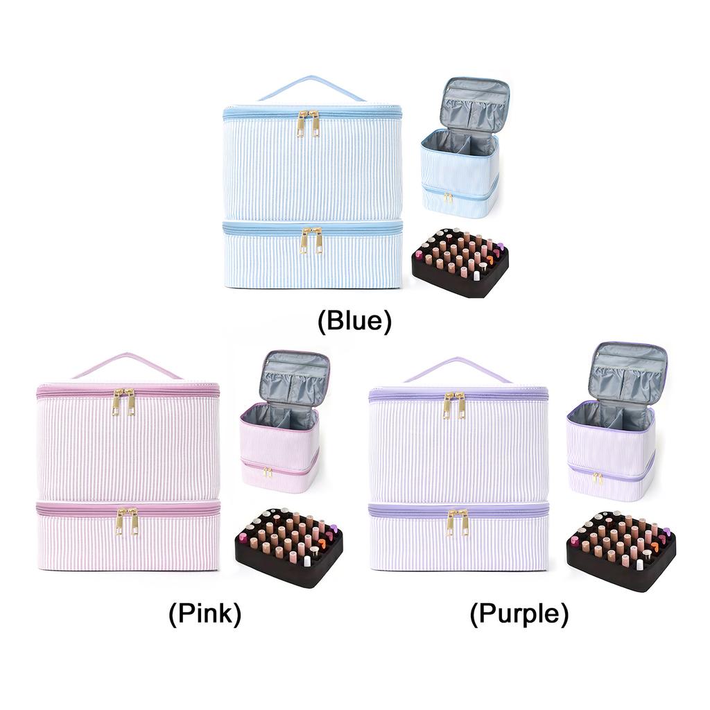 Double Layer Pu Leather Nail Polish Storage Organizer with Handles Gel Nail Polish Bag for Women Manicure Supplies