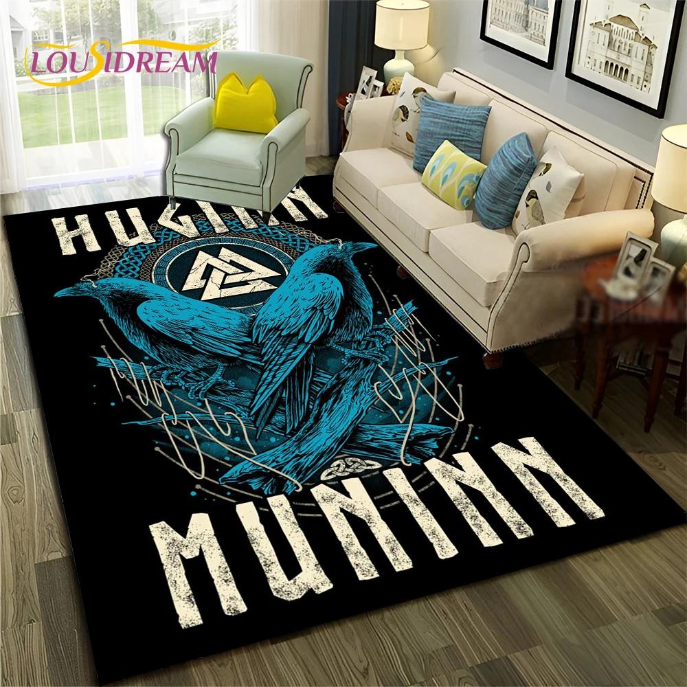 Nordic Viking Odin Valhalla Valknut Carpet Rug for Bedroom Living Room Home Sofa Decoration,Children Game Large Decor Floor Mat