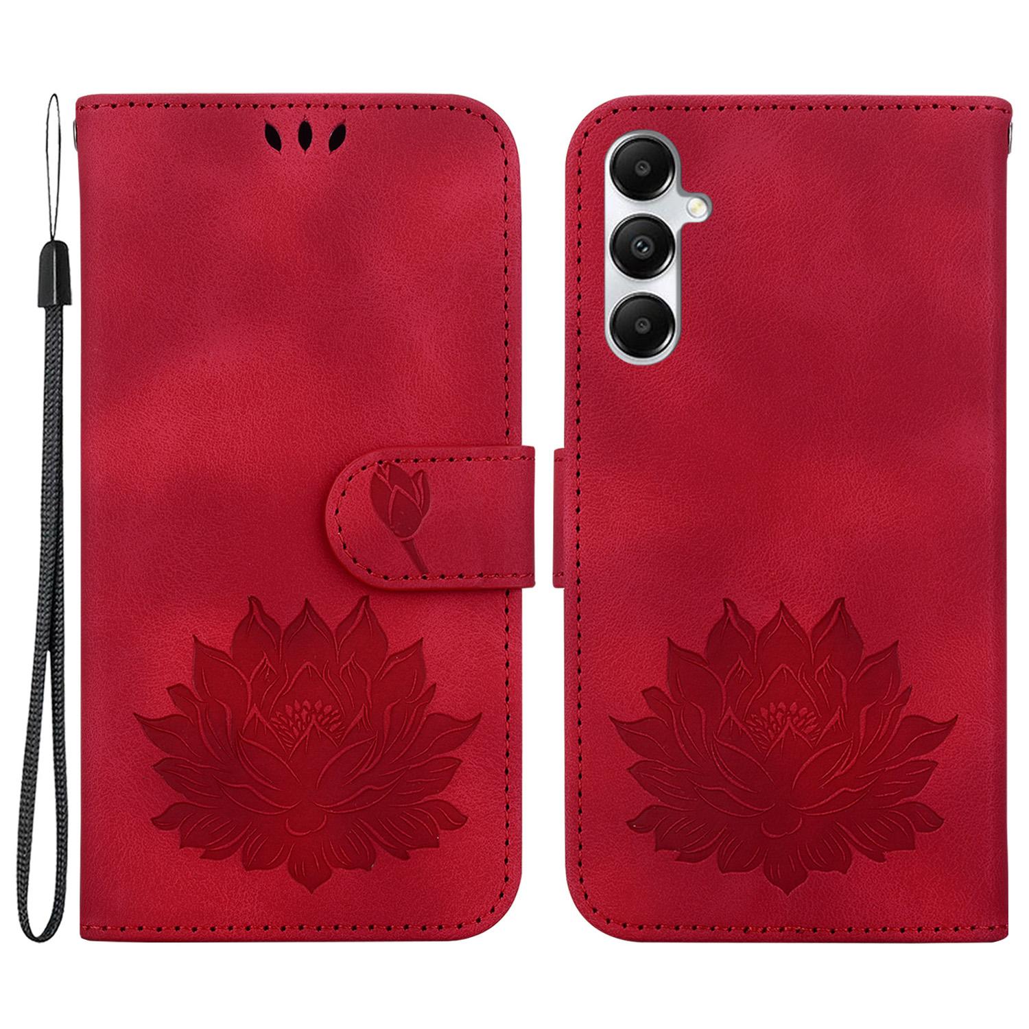

For Samsung Galaxy A35 5G Case Lotus Pattern Leather Phone Cover with Strap Red