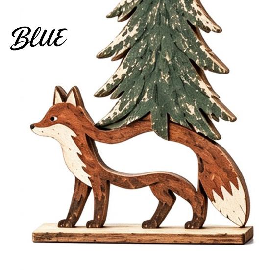 Lightweight Wood Holiday Ornaments 4Pcs Christmas Forest Friends Wooden Tabletop Decor Vintage Animal & Pine Natural Grain Statues Tree Figurine