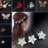 5Pcs Fashion Bridal U-shaped Rhinestone Pearl Flower Hairpin Metal Hair Barrette Rhinestone Hair Clip Crystal Flower Hair Fork