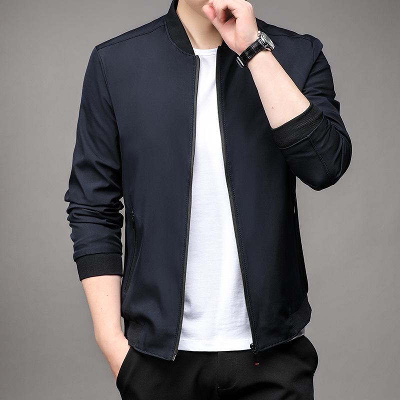 Autumn 2025 Men's Stand Collar Loose Fit Jacket - Urban Solid Color, Long Sleeve, Simple Style