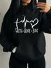 Women Faith Hope Love Heartbeat Graphic Warm Hoodie Casual Long Sleeve Pullover Hooded Sweatshirt Men Tops Couple Streetwear