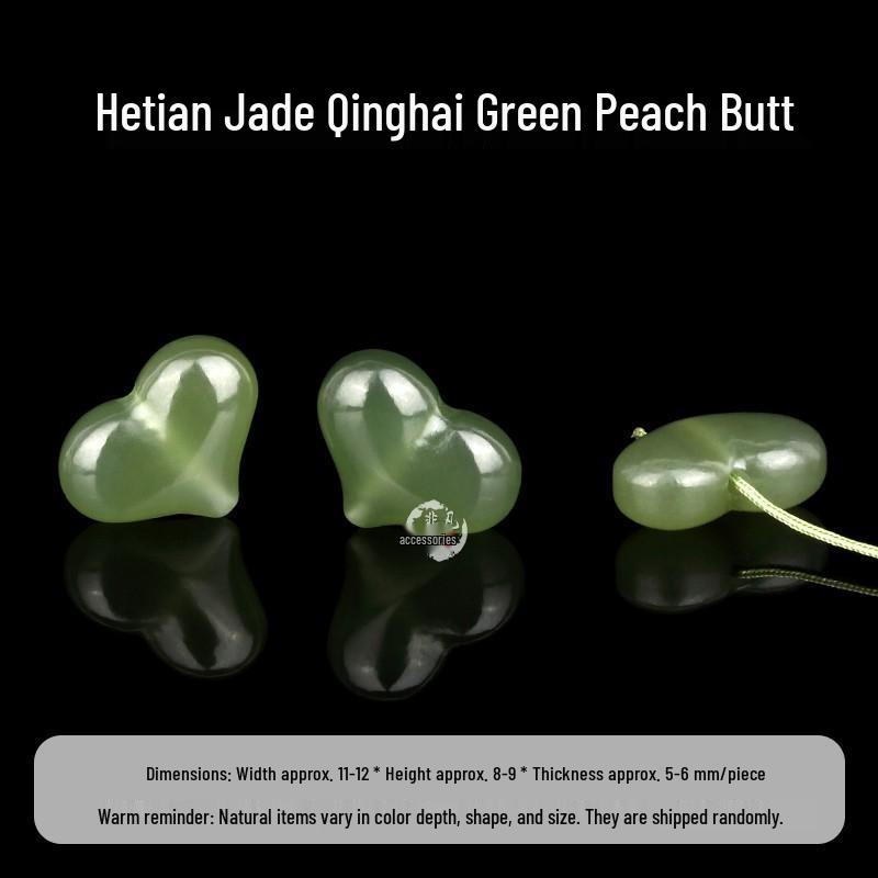 Hetian Jade Qinghai Green  Smoke Purple Beading Accessories for DIY Bracelets  Necklaces 青海 зеленый персик ширина ягодиц 11-12 мм (толщина случайная)