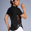 New Round Neck Quick-drying Lace Splicing Design Fitness Top Outdoor Sports Short Sleeve Women