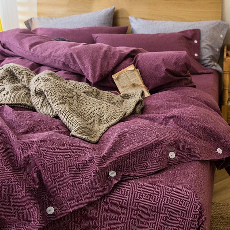 Simple Bed Pure Cotton Polished Four-Piece Cotton Quilt Cover Thickened Warm Bed Sheet 1.8M Double Bed