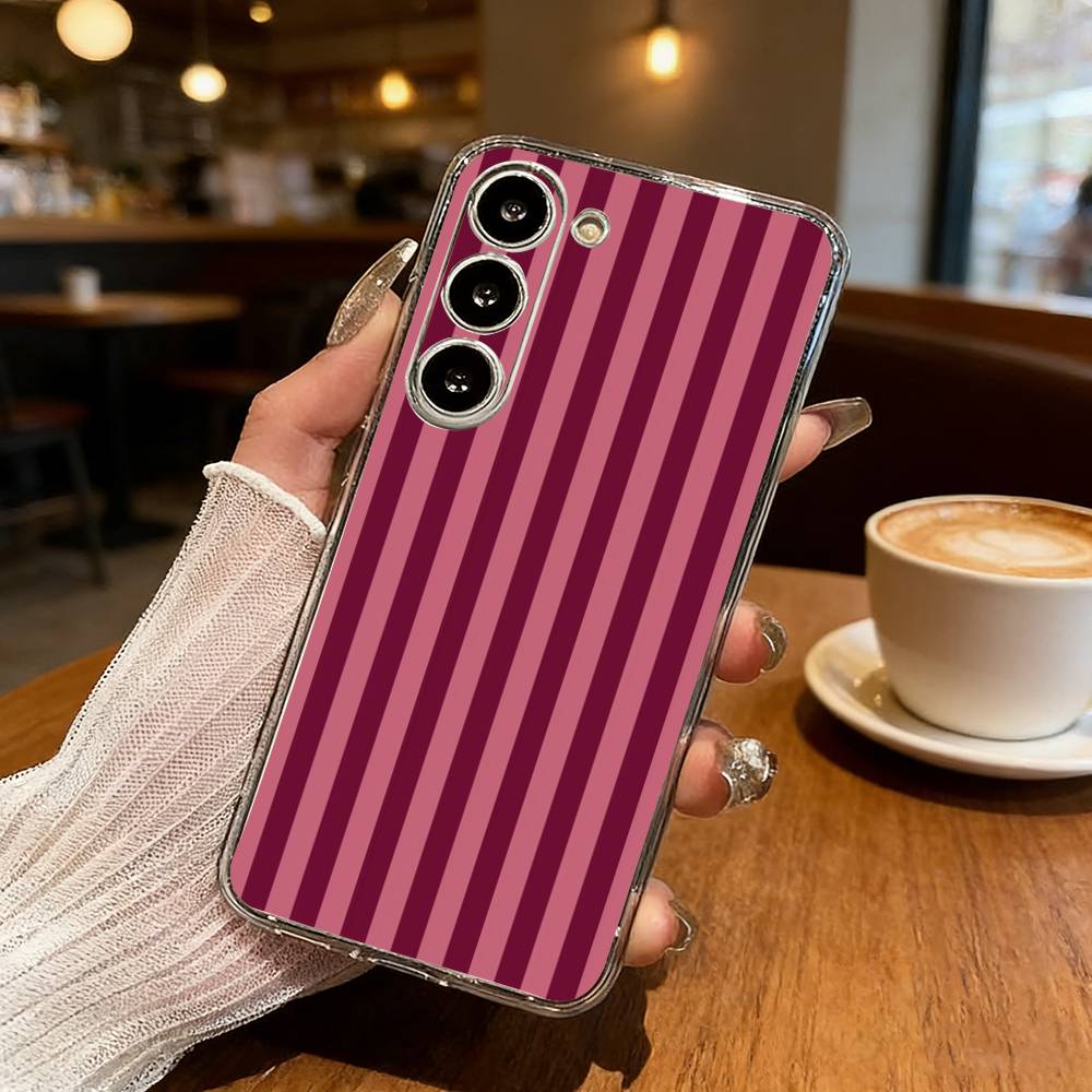 B-Burgundy White S-Stripe Phone Case For Samsung Galaxy S24 S25 S23 S22 S21 Plus S24 S25 Transparent Cover Case