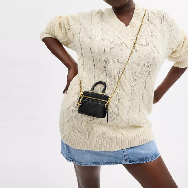 Coach Borsa Tote a Mano con Zip Chiusura in Pelle Nappa a Spalla Crossbody Mini da Donna Nera