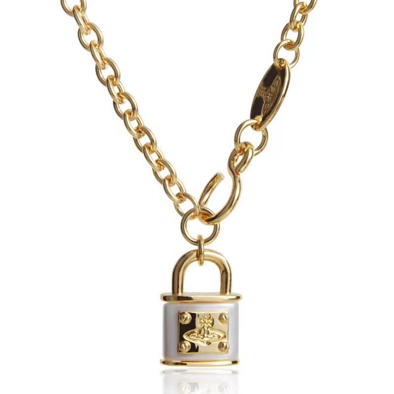 

Empress Cixi Lacquer Resin Padlock Saturn Necklace: Women s Classic Luxury Fashion Clavicle Chain золотий/білий