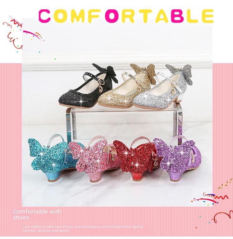 2025 neue koreanische Kristall Pailletten Prinzessin Schuhe für Mädchen mit weichen Ledersohlen