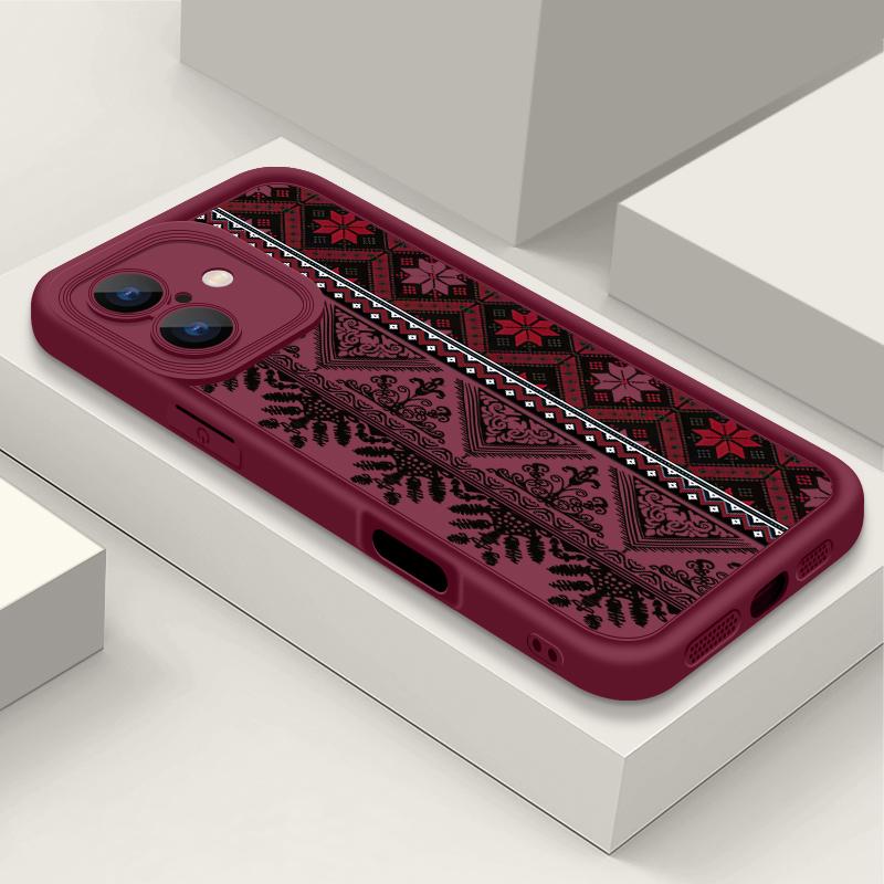

Матовый чехол с комплексным узором для iPhone 16 Pro 15 Pro Max 14 13 12 11 XR 8, противоударный, из мягкого силикона ТПУ, с защитой объектива iPhone 8 / 7 / SE 2 / SE 3 вино красного