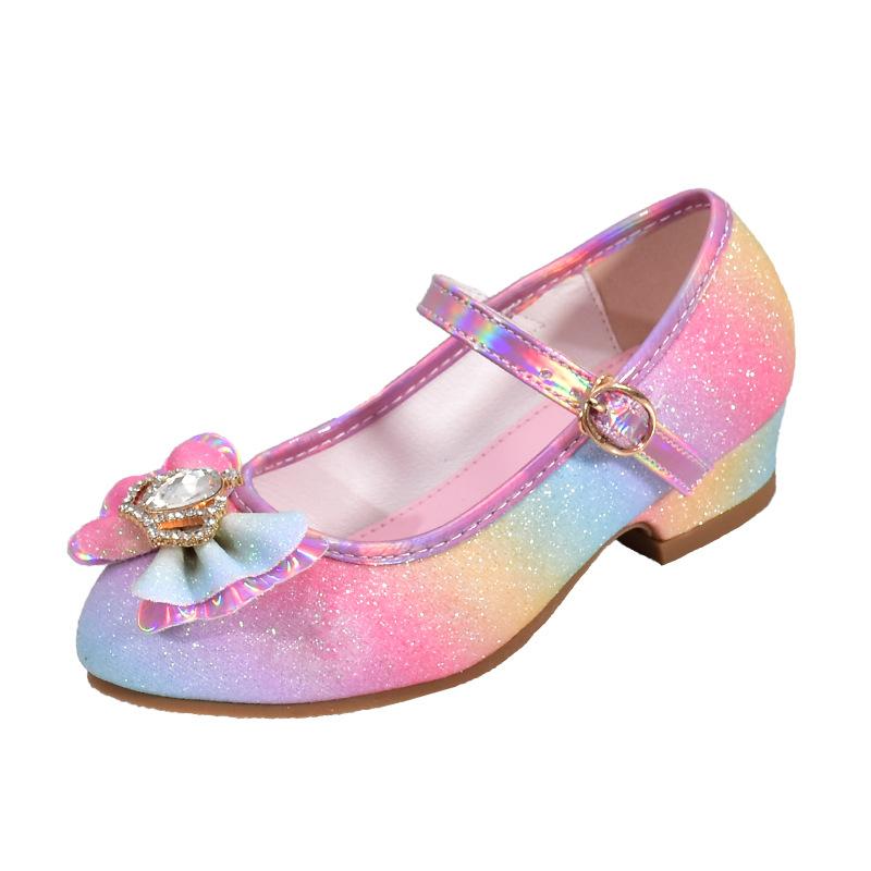 Girls' Leather Princess Shoes 2025 Children's Shoes Round-Toe Soft-Sole Girls High Heel Princess Crystal Party Dance Shoes