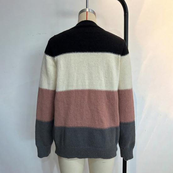 Women Knitting Tops Round Neck Knitted Pullover Tops Long Sleeve Color Blocked Loose Hem H-Shaped Warm