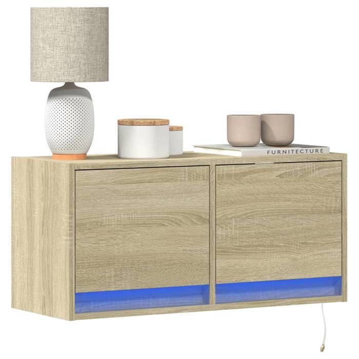 VidaXL Wall-Mounted TV Cabinet with LED Lights Sonoma Oak 80x31x35 Cm, Wall-Mounted TV Unit, Floating TV Unit, TV Stand 852357