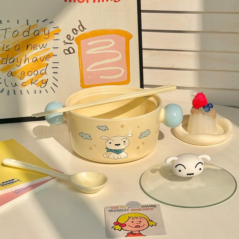 High-value Cute Instant Noodle Bowl with Cover, Student Dormitory Rice Bowl, Household Large-capacity Snail Powder Bowl