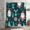 Winter Christmas Shower Curtain Decorations Santa Claus Reindeer Design 180Cm Long Waterproof Fabric Bathroom C