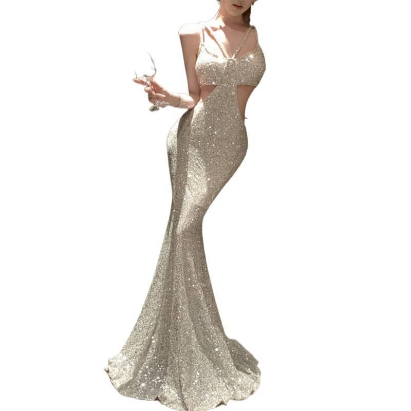 Sexy Pure Desire Sequin Dress Waist Dress Heavy Industry Dinner Dress Engagement Dress