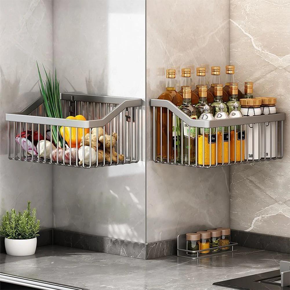 Kitchen Hanging Storage Basket Shelf Wall Fruit Vegetable Draining Rack Carbon Steel Dish Drying Holder Sundries Organizer