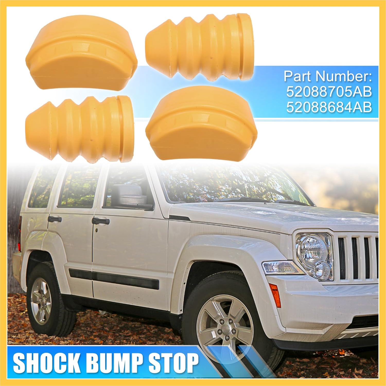 Front Upper Jounce Bumper Kit,Front Bump Stop,Jounce Shock Bumper Stop Replacement for Jeep Liberty KJ 2002-2007 52088705AB 52088684AB Pack of 4 Auto