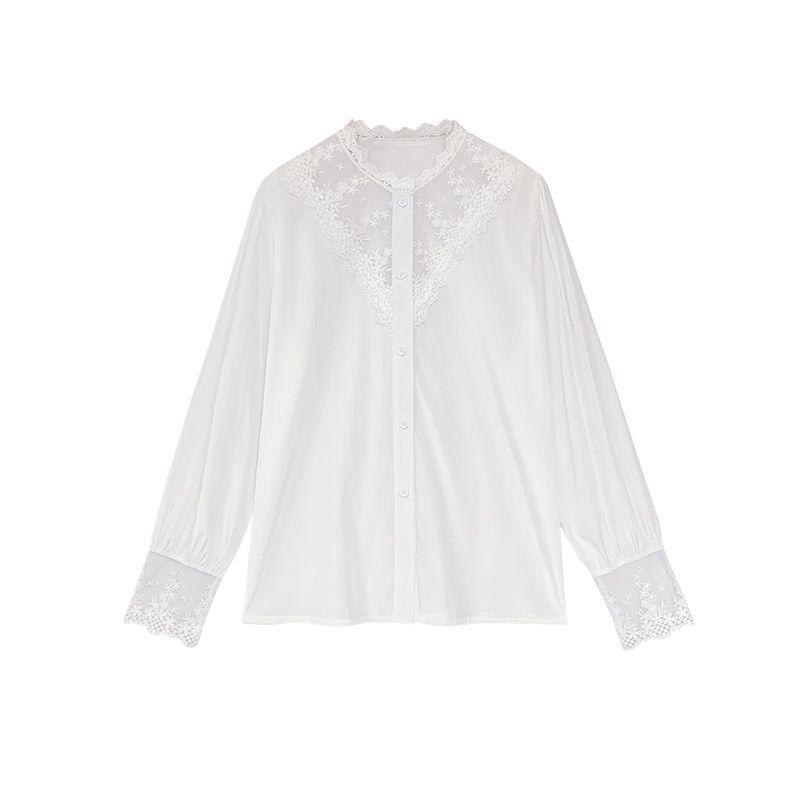 Women's Lace Chiffon Patchwork Shirt Base Shirt Spring and Autumn New Design Sense Top