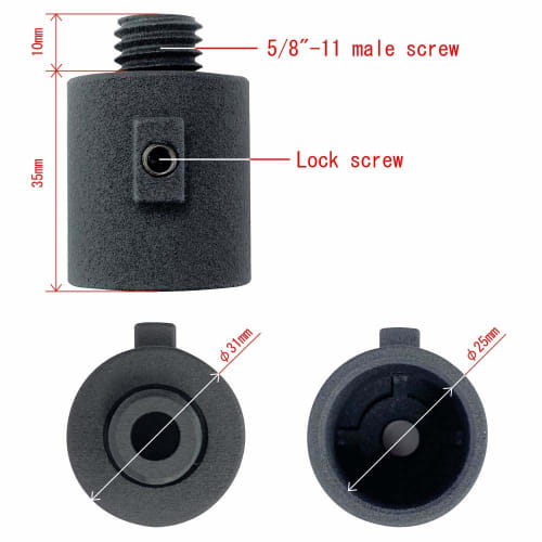 RWP-PLA Telescopic Pole Adapter for 25mm Pipe, 5/8"-11 Male Thread (Surveying Equipment Thread)