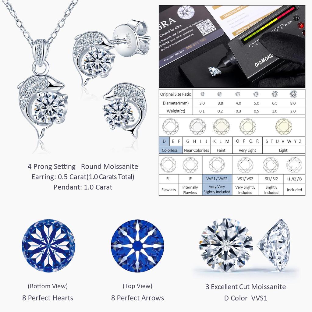 Dolphin Moissanite Earrings Necklace 925 Silver Custom Sterling Silver Jewelry Manufacturer Low Moq