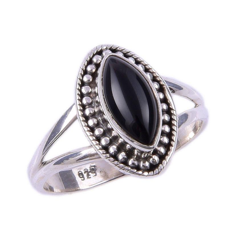 Natural Black Onex Gemstone Handmade 925 Solid Sterling Silver Ring Size 6 L8S47