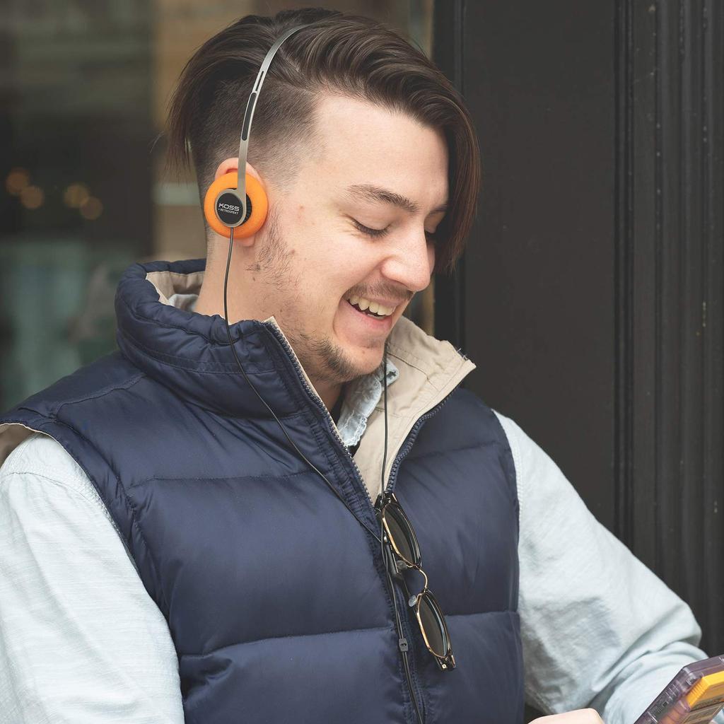 Koss X Retrospekt Retro Retro Orange Adjustable Wired Orange P/21 On-Ear Headphones, Foam, Headband, 3.5mm Plug, Black, Silver.
