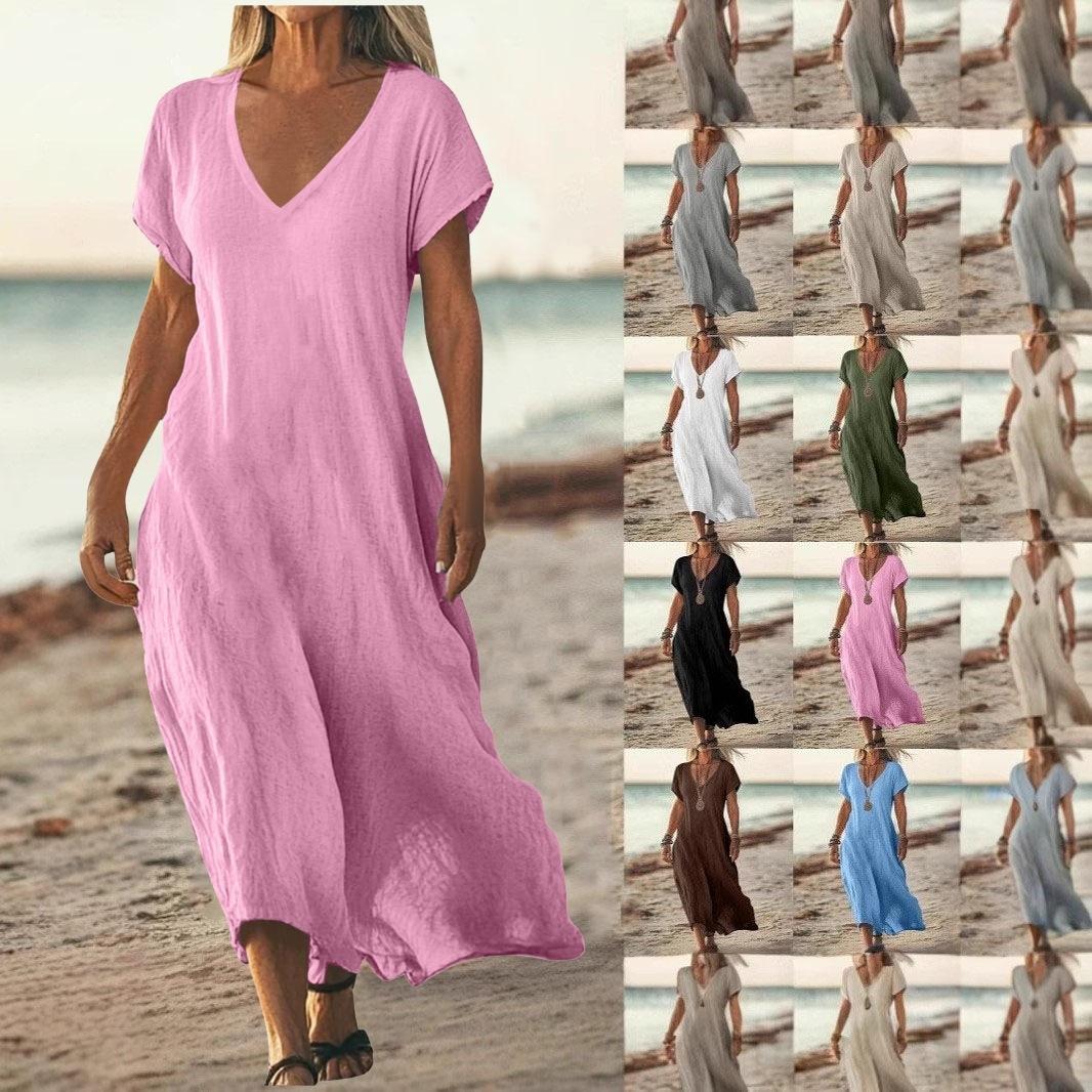 

Women s V-Neck Long Sleeveless Dress, Casual Beach Maxi Dress, Flowy Summer Dress in Pink/Grey/White/Green/Black/Blue S рожевий