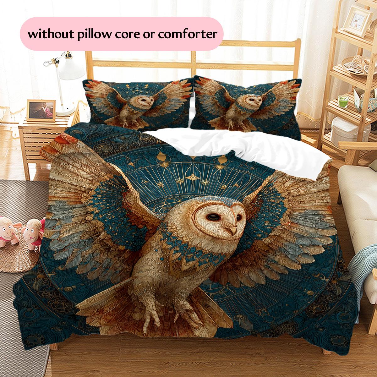 Winged Owl  Pattern Bedding Quilt Set Quilt Cover Pillowcase Home Decoration  Gift (1 * duvet cover + 2 * pillowcase, without core) 135x200cm