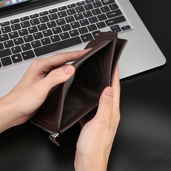 Men Short Card Wallet Slim Tri-fold Wallet Large Capacity Card Holder Cash Wallet with ID Window Zipper Coin Pocket Gift for Father Husband