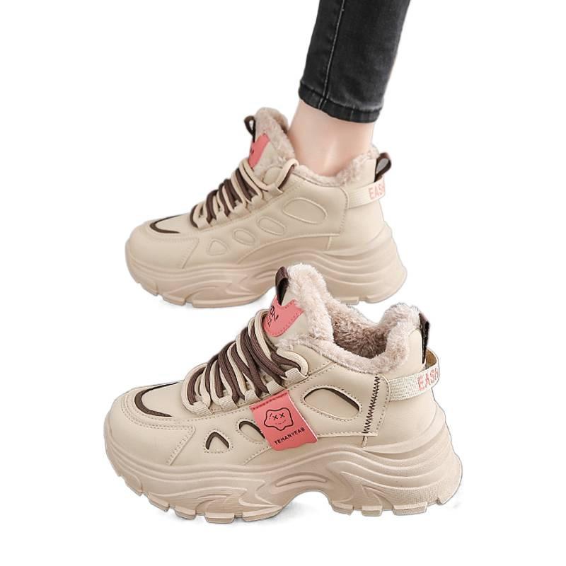 Small Size Platform Dad Shoes, Winter New Velvet Two Cotton Shoes, High-top Sneakers