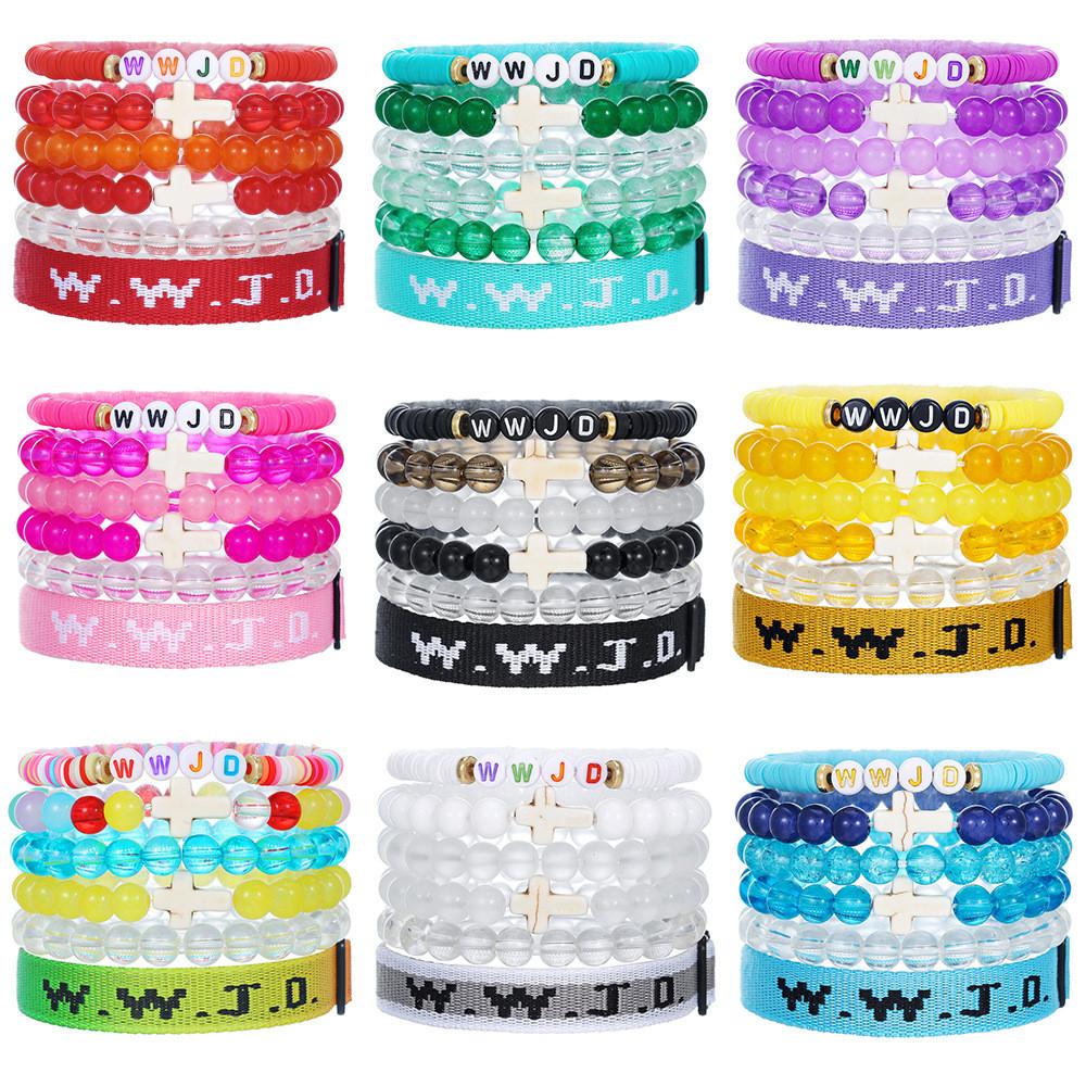 Wwjd Kreuz Armbänder mit Perlen Handgefertigt Geometrisch Polierte Steine Für Männer Frauen Freundschaft Und Glaube