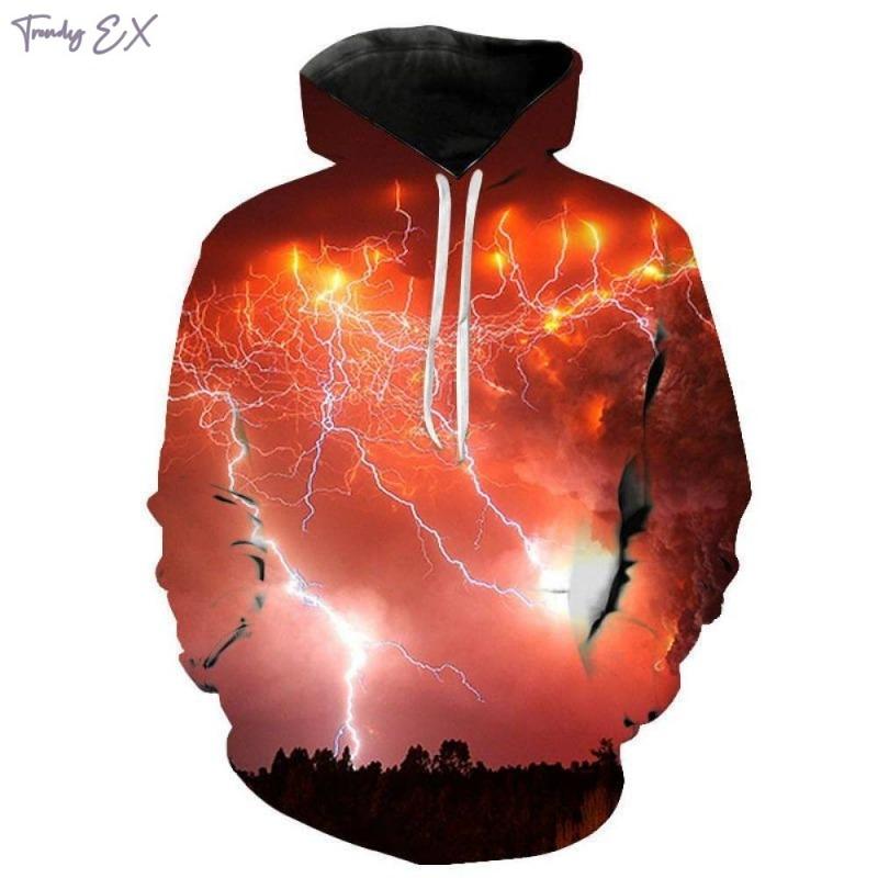 Sweatshirts for Men Cool 3D Lightning Print Fashion Hooded Sweatshirt Street Harajuku Kangaroo Pocket Long Sleeve Graphic Hoodie